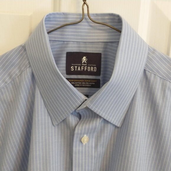 Stafford Long Sleeve Button Down Men's Dress Shirt, Medium, Blue w/White Stripes - Picture 3 of 7